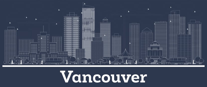 Outline Vancouver Canada City Skyline with White Buildings. vector