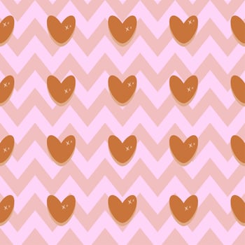 Gold blink hearts seamless pattern on pink tone zigzag background vector