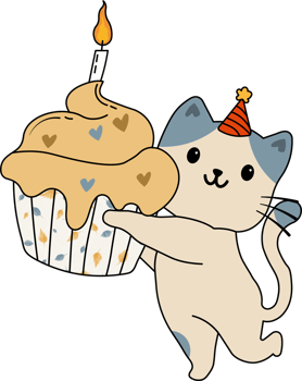 cute cat with a birthday cake png