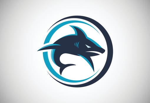 Shark in a circle. Fish logo design template. Seafood restaurant shop Logotype concept icon. vector