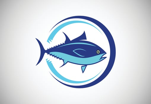 Tuna in a circle. Fish logo design template. Seafood restaurant shop Logotype concept icon. vector