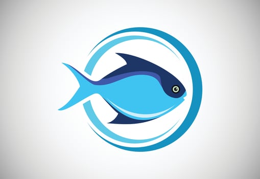 Paplet Fish in a circle. Fish logo design template. Seafood restaurant shop Logotype concept icon. vector