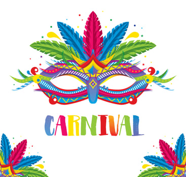Carnival Mask with Feathers Isolated on White. vector