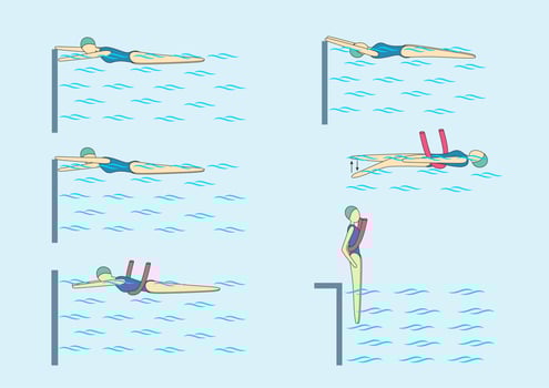 Exercises with swimming noodle. Swimming pool professional instructions. Girl or young women is exercising. vector