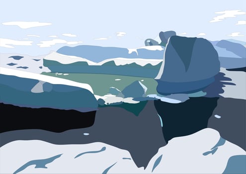 Arctic landscape with melting iceberg and glaciers floating in sea or ocean. concept of global warning and climate change. Greenland landscape. vector