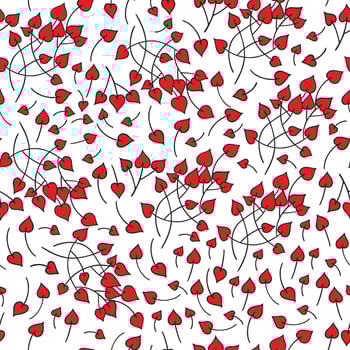 Doodle hand drawn branch hearts.  Seamless pattern. White background. Valentines day. Red and black colors. vector