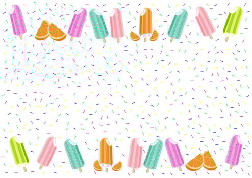 White sprinkles frame background, cute pastel popsicle ice-cream design vector. Menu template. vector