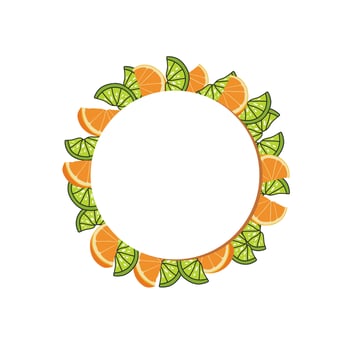 Lime and orange circle frame. Fresh and tasty. Wreaths banner design. vector