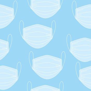 Surgical medical mask concept. Seamless pattern. Covid19. Coronavirus. Blue background. vector