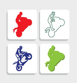 Motorcycle Icon Vector Logo Template. Side view, profile. Man on moto.