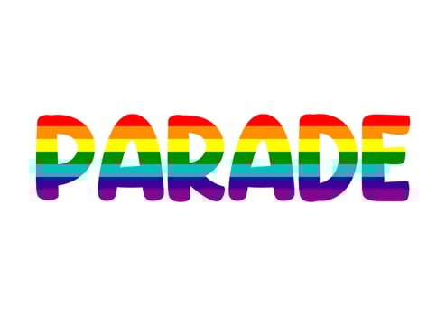 Parade word with gay pride flag. Colorful rainbow. vector