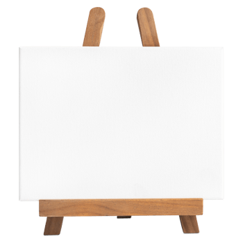 Blank white canvas on easel isolated png