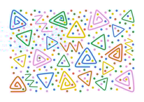 Colorful pattern. Triangles, serpentine, dots and zigzag. Fun colorful line doodle shape background. vector
