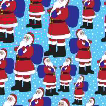 Santa Claus seamless pattern. Blue snowy background. Textile, print, fabric, wrapping paper. Red, white and blue colors. Winter. New Year, Christmas time. vector