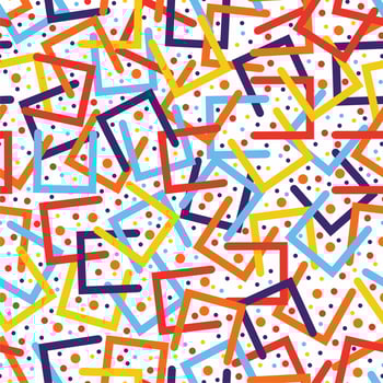 Colorful seamless pattern. Circles, dots and stylized half squares. Fun colorful line doodle shape background. Abstract wrapping paper, print, textile, fabric. vector