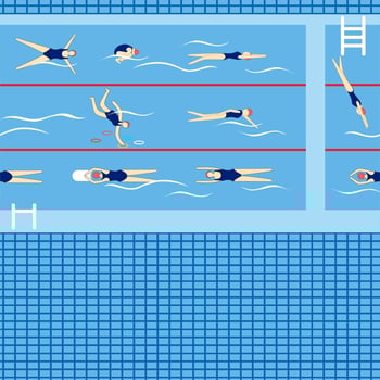 Swimmers in swimming pool. Sport professional swimming pool with lanes. people swim in public swimming pool vector illustration set. Seamless pattern.