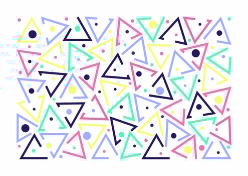 Colorful pattern. Dots, circles and stylized triangles. Fun colorful line doodle shape background. Abstract print. vector