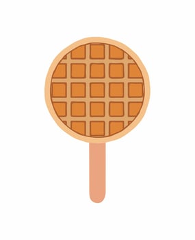 Sweet food and dessert food, vector illustration of golden brown circle homemade corn dog or hot dog waffle on a stick.