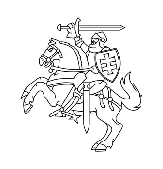 Lithuanian emblem. Rider and horse. King. Black contour. vector