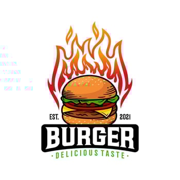 Hot Burgers Vector Logo Illustration. Modern burgers emblem. Vector art.
