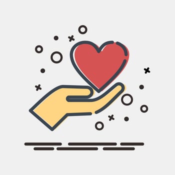 Icon hand and heart. Valentine day celebration elements. Icons in MBE style. Good for prints, posters, logo, party decoration, greeting card, etc. vector