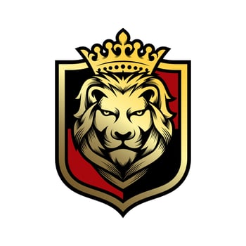 Royal king lion crown symbols. Elegant gold Leo animal logo. Premium luxury brand identity icon. Vector illustration.