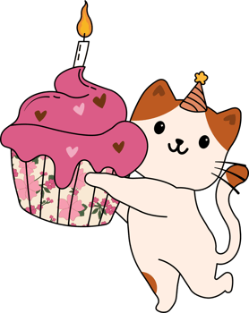 cute cat with a birthday cake png