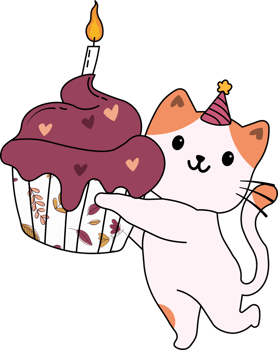 cute cat with a birthday cake png