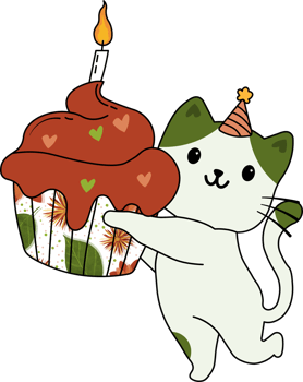 cute cat with a birthday cake png