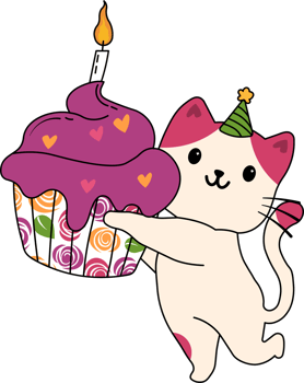 cute cat with a birthday cake png