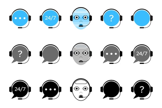 Icon set of support service chat bot. Call center Robot Online help customer assistant support symbol. vector illustration