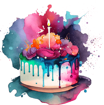 Cute Watercolor Birthday Cake with Candles png