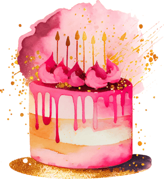 Cute Watercolor Birthday Cake with Candles png