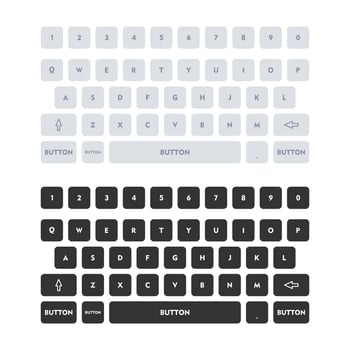 Keyboard template in touchscreen device with numbers and letters. vector