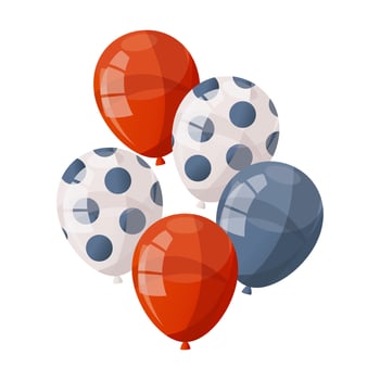 Glossy gel balloons. Helium red, blue and white dotted balloon. Birthday party, celebration, holiday, event, festive, congratulations concept. vector
