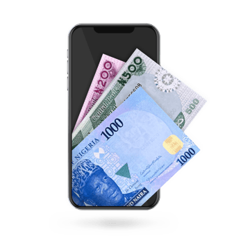 3d Illustration of Nigerian naira notes inside mobile phone png
