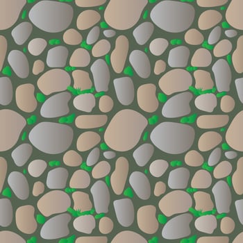 Seamless pattern river stone with moss background for design and decorate. Modern style close up wall stone background, texture, backdrop, tile, wallpaper. Stones vector illustration.