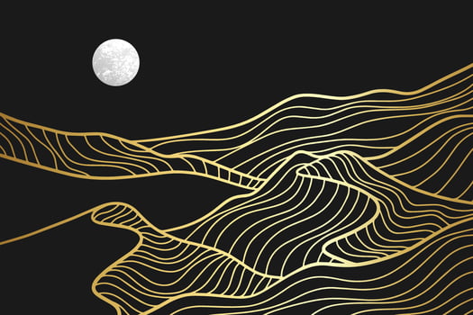 landscape wallpaper design with Golden mountain line arts vector