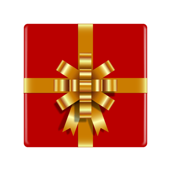 A red gift box tied with a gold ribbon. png