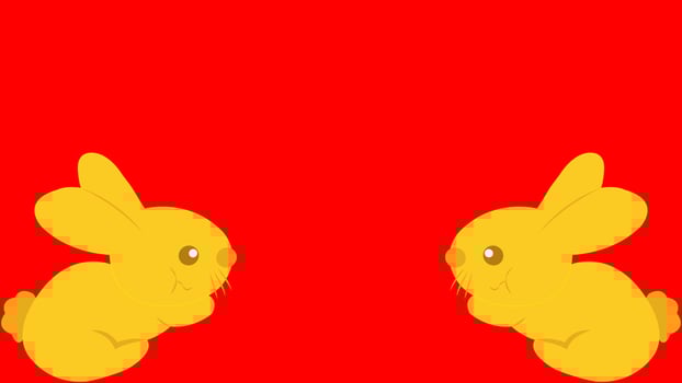 Golden rabbit isolated on a red background and texture. Chinese New Year. vector