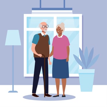 Grandmother and grandfather avatar in home room vector design