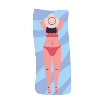 Girl cartoon with bikini backwards on towel vector design