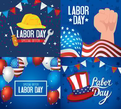 set of happy labor day holiday banners with decoration vector