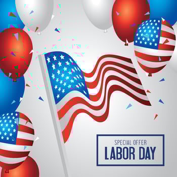 happy labor day holiday banner with flag usa and balloons helium vector