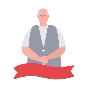 cute old man with ribbon decoration, grandfather with ribbon decoration on white background vector