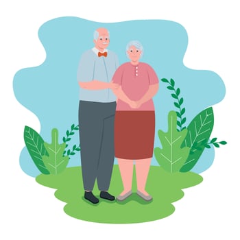 elderly couple smiling outdoor, old woman and old man outdoor vector