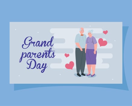 happy grand parents day with cute older couple and hearts decoration vector
