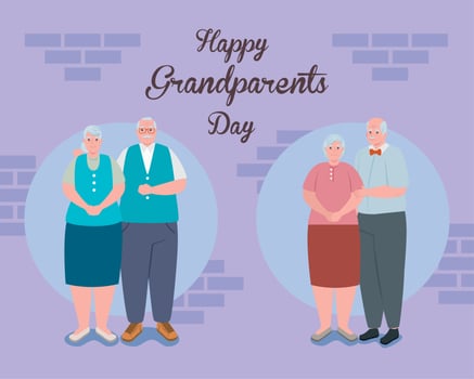 happy grand parents day with cute old people vector