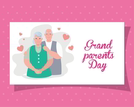 happy grand parents day with cute older couple and hearts decoration vector