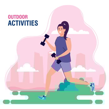 banner, woman performing leisure outdoor activities, woman in the park vector